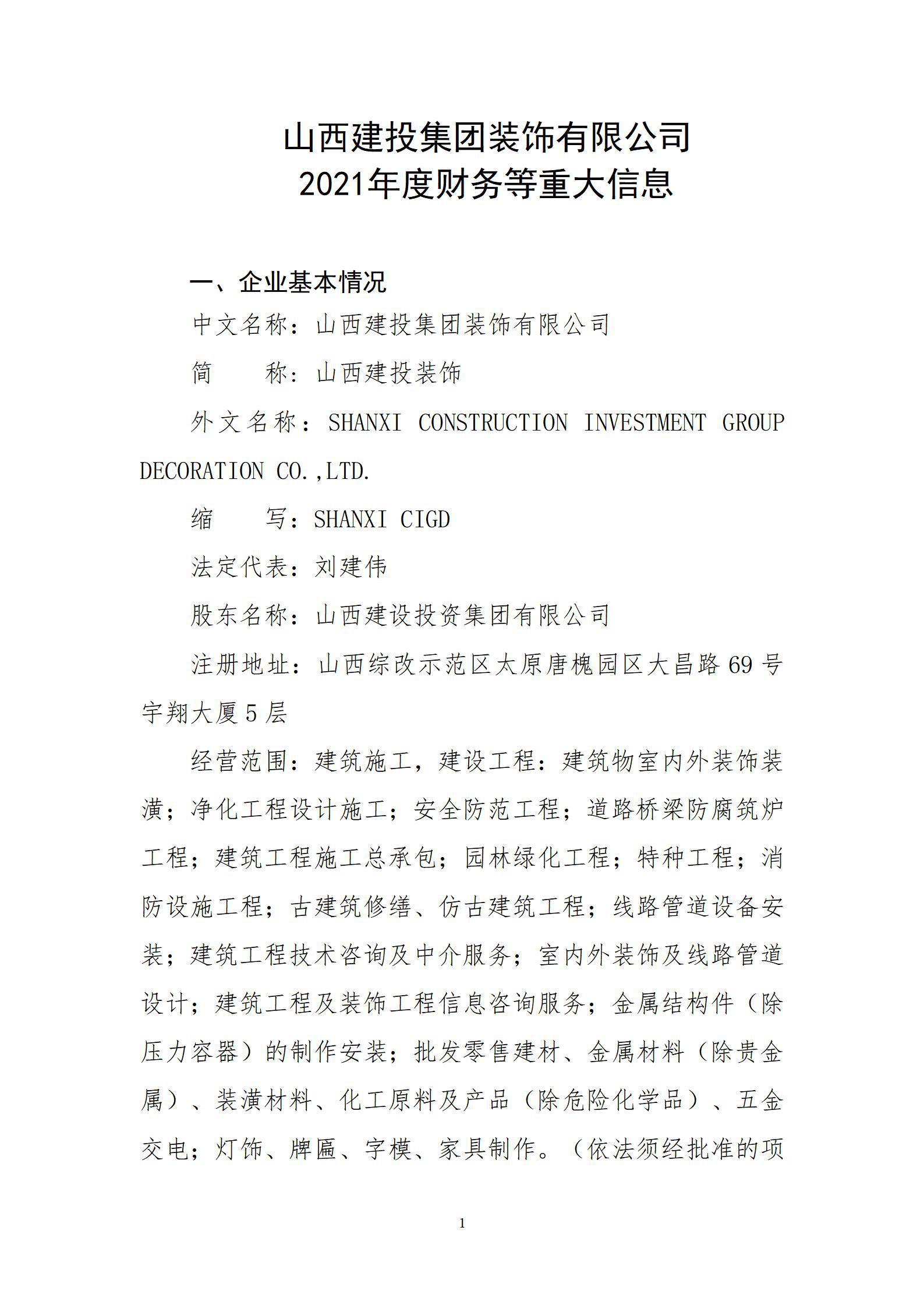 av线上
装饰有限公司2021年度财务等重大信息
